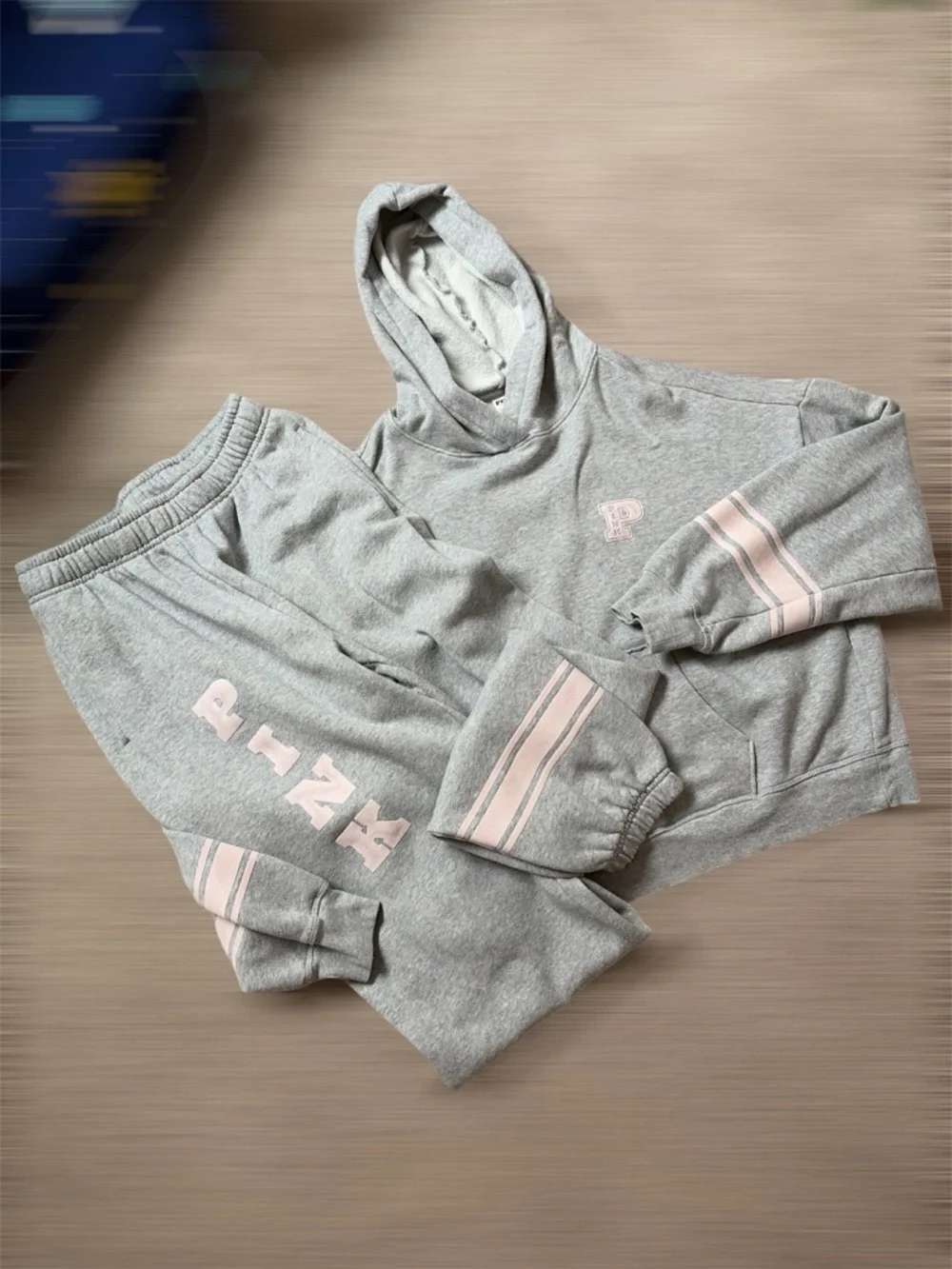 PINK Victoria's Secret Gray & Light Pink Hoodie and Sweatpants Set - Picture 1 of 1